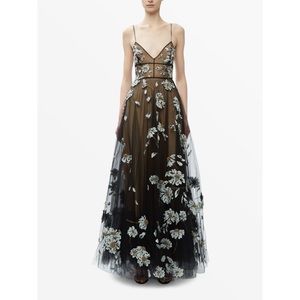 VALENTINO FLORAL APPLIQUÉ BLACK TULLE WEDDING GOWN